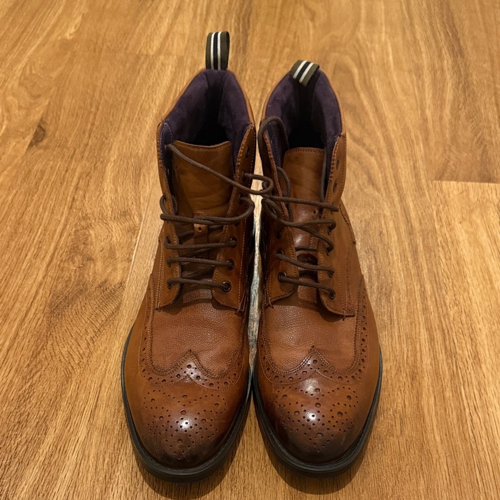Ted Baker Tan Leather Brogue Boots Men’s sz11 12 like N dress shoe spats pants